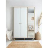 Flora Design FLORA DESİGNS Aynalı Gardırop | 3 Kapaklı Elbise Dolabı | Meşe - Beyaz Suntalam Malzeme