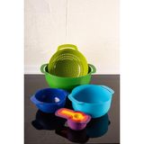 Flora Easy Mix 9 Parça Karıştırma Kabı Seti - Ölçü Kaşığı ve Süzgeçli Renkli Set