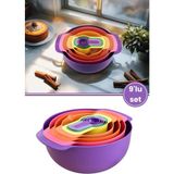 Flora Easy Mix Karıştırma Kabı Seti 9 Parça- Ölçü Kaşığı ve Süzgeçli Hazırlık Set Mor - Lila - Renk