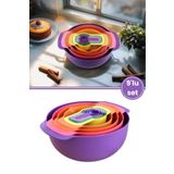 Flora Easy Mix Karıştırma Kabı Seti 9 Parça- Ölçü Kaşığı Ve Süzgeçli Hazırlık Set Mor
