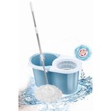 Flora F139 Balerina Otomatik Sıkma Temizlik Seti, Döner Başlıklı Mikrofiber Temizlik Mop Seti Mavi