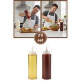 Flora Kapaklı Şeffaf Yağdanlık ve Sosluk 2’li Set, Yağ Sirke Ketçap Mayonez Çikolata Şişesi 700 ml 2 Adet
