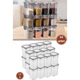 Flora Kare Erzak Saklama Kabı 24'lü Set, Gıda Baharat Bakliyat Saklama Kabı Orta Boy 24X(1,3 Lt) - Şeffaf - Gri - Adet