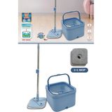 Flora Kare Spin Mop Set, Temiz ve Kirli Suyu Ayıran Mikrofiber Döner Temizlik Seti 1+1 Mop Mavi - Rnek