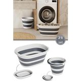 Flora Katlanır 25 Lt Sepet ve 10 Lt Kova Seti, Akordiyon Çamaşır Oyuncak Selesi Kutusu + Kulplu Su Kovası - 55 x 38 x 24 cm - Beyaz - Gri