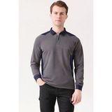 Flora Polo Yaka Sweatshirt - Uzun Kollu, Rahat Kesim, Pamuklu, Günlük ve Iş Kullanımı Için - Koyu Gri