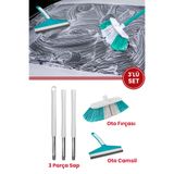 Flora Saplı Oto Fırçası 3'lü Set, Araba Otomobil Yıkama Seti, 3 Parçalı Sap + Oto Fırça + Camsil
