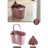 Flora Sıkmalı Temizlik Yer Silme Kovası 15 Litre + Süper Emici Mikrofiber Jumbo Havlu Mop 2’li Seti - Pembe - Renk