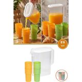 Flora Sürahi ve 4'lü Bardak Seti, Piknik Kamp Mutfak Meşrubat Seti, 3 Lt Sürahi + 4 Adet 500ML Bardak - Renkli