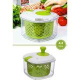 Flora Süzgeçli Manuel Salata Kurutucu 4,2 Litre, Sebze Meyve Marul Kıvırcık Yıkama ve Süzme Sepeti - Beyaz - Yeşil - Renk
