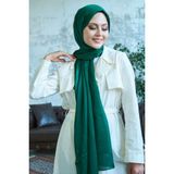 Flora Tekstil Janjan Trend Parlak Saten Dokulu Abiye Şifon Işıl Şal 185 x 70 SAL2315 - Zümrüt Yeşil