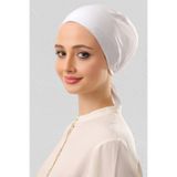 FLORA TEKSTİL Pratik Dikişsiz Bağcıklı Kaymayan Tesettür Penye Bone Beyaz BON241410
