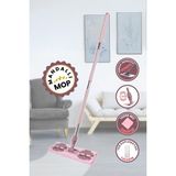 Flora Tüm Bezlere Uyumlu Mandallı Cam Silme Mopu, Yer Duvar Fayans Silme Mopu Pembe(Yedek Mikrofiber Bez Hediyeli)