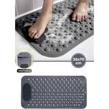 Flora Vantuzlu Dikdörtgen Banyo Duş Kaydırmaz Paspas, Küvet Içi Banyo Zemini Ayak Masaj Halısı (70X36CM) - Gri - 70x36 cm