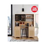 Floradesign Ambiyans 140 Bar Masası+kahve Köşesi Dolabı | Led Aydınlatma | Temperli Cam Ve Jüt Kumaş Mdf Kapak Meşe
