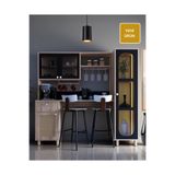 FLORADESİGN Ambiyans Bar Masası+Kahve Köşesi Dolabı | Led Aydınlatma | Temperli Cam ve Jüt Kumaş MDF Kapak