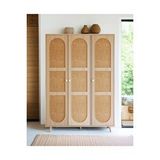 FLORADESİGN Bali Bohem 3 Kapaklı Gardırop – Jüt Kumaş Kapaklı MDF Elbise Dolabı | Meşe Renk –