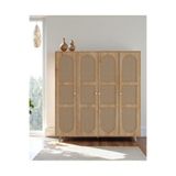 FLORADESİGN Bali Bohem - 4 Kapaklı Gardırop | jüt MDF Kapaklı Elbise Dolabı | 160cm -Meşe