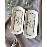 Floral 2 Adet Oval Peynir Tabağı Kahvaltılık - Beyaz