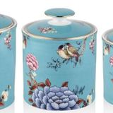 Floral Blue 3 Lü Porselen Baharatlık Baharat Takımı Kavanoz