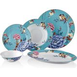 Floral Blue Porselen 27 Parça 6 Kişilik Kayık Tabaklı Yemek Takımı