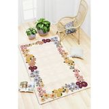 Floral Çerçeve Desen Baskılı Kaymaz Yıkanabilir Salon Oturma Odası Mutfak Balkon Halısı Yolluk 80 X 300 Cm Çok Renkli