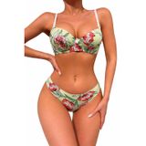 Floral Desenli Destekli Bikini Sütyen ve Külot Takımı, Çiçek Baskılı, Yeşil ve Pembe Tonları, Ayarlanabilir Askılı, Yaz Plaj Koleksiyonu (YEŞİL, L)