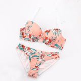 Floral Desenli Destekli Bikini Sütyen ve Külot Takımı, Çiçek Baskılı, Yeşil ve Pembe Tonları, Ayarlanabilir Askılı, Yaz Plaj Koleksiyonu
