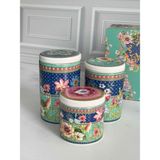 Floral Porselen 3'lü Kavanoz Seti - Renkli - 3 Adet - 600 ml