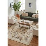 Florart Bej / Mor Vintage Dokulu Çiçek Desenli Dokuma Tabanlı Şönil Halı AL 469
