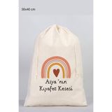 Florence Event Kişiye Özel Isim Yazılı %100 Pamuk Ham Bez Çocuk Kıyafet Kesesi, Bebek Çanta Organizer 30x40 Cm