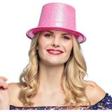 Floresan Pembe Renk Simli Uzun Fötr Melon Şapka 12 cm
