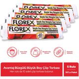 Florex Avantaj Seri Çilek Kokulu Büzgülü Büyük Boy Çöp Poşeti x 5 Rulo - 65 x 70 cm