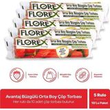 Florex Avantaj Seri Çilek Kokulu Büzgülü Orta Boy Çöp Poşeti x 5 Rulo