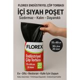 Florex Endüstriyel Çöp Torbası 55X60 cm 30 Litre Iç Siyah Poşet Sızdırmaz Kalın Dayanıklı 20 Adet
