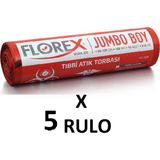Florex Tıbbi Atık Baskılı Jumbo Boy ( 80x110 cm ) Çöp Poşeti 5 Rulo 10*5=50 - 80 x 110 cm