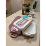 Floria Çatal Kaşık Bölmeli 2 Katlı Yemek Kabı / Sefer Tası - Sızdırmaz Lunch Box Saklama Kutusu | 3 Renk Seçeneği (Gri, Pudra, Sarı) 20X12X12 cm