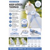 Floria Kedi Göğüs Tasması ve Gezdirme Tasması Seti - Ayarlanabilir, Kaçma Önleyici, 120CM Kayış - Mavi