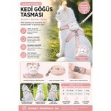 Floria Kedi Göğüs Tasması ve Gezdirme Tasması Seti - Ayarlanabilir, Kaçma Önleyici, 120CM Kayış - Pembe