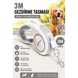 Floria Otomatik Köpek Kedi Gezdirme Tasması Ergonomik Kilitli Kayış - 3 Metre - Beyaz