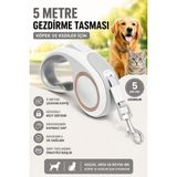 Floria Otomatik Köpek Kedi Gezdirme Tasması Ergonomik Kilitli Kayış - 5 Metre - Beyaz