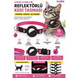 Floria Reflektörlü Airtag Kedi Tasması - Zilli Güvenlik Tokalı Tasma - Fuşya - Pembe