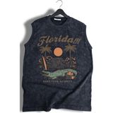 Florida Baskılı Yıkamalı Kolsuz Tişört, Unisex Taylor Swift Şarkısı Temalı Sıfır Kollu Retro Atlet - Siyah - 2XL