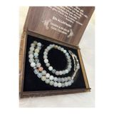FLORİT TAŞI TESBİH & BİLEKLİK SETİ ÖZEL TASARIM AHŞAP KUTUSUNDA- MAVİ DOĞAL TAŞ FLRT-MAVİ-SET