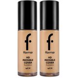Flormar Invisible Cover HD Hafif Yapılı & Yarı Parlak Bitişli SPF30 Fondöten 080 SFT BEIGE (2 paketi)
