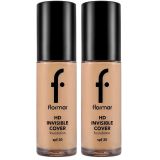 Flormar Invisible Cover HD Hafif Yapılı & Yarı Parlak Bitişli SPF30 Fondöten 090 GLDN NTRL (2 paketi)