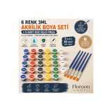 Floroon gift 5 Adet 6 Renk 3 ML Akrilik Boya Seti ve 5 Adet Düz Uçlu Fırça | Toplam 30 Boya Kabı | Hobi | Taş Tozu | Seramik | Tuval Boyama | Etkinlik
