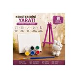 Floroon gift Mini Tuval Boyama Seti | 1 Adet 10x10 Tuval | 1 Adet Plastik Mini Şövale | 1 Adet 6 Renk Boya | 1 Adet Fırça | 1 Adet Hediye Taş Tozu Figür