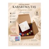 Floroon gift Tuval Üstü Kabartma Taş Boyama Seti | Deniz Kabuğu Figürlü 10x10 cm Kendin Yap Hobi Etkinlik Kiti (6 Renk Boya + Fırça) Sevgiliye Hediye | Arkadaşa Hediye