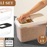 Flosoft 10 Lt Un Bakliyat Erzak Saklama Kabi Deterjan Kutusu 2’Li Set Fume+Krem